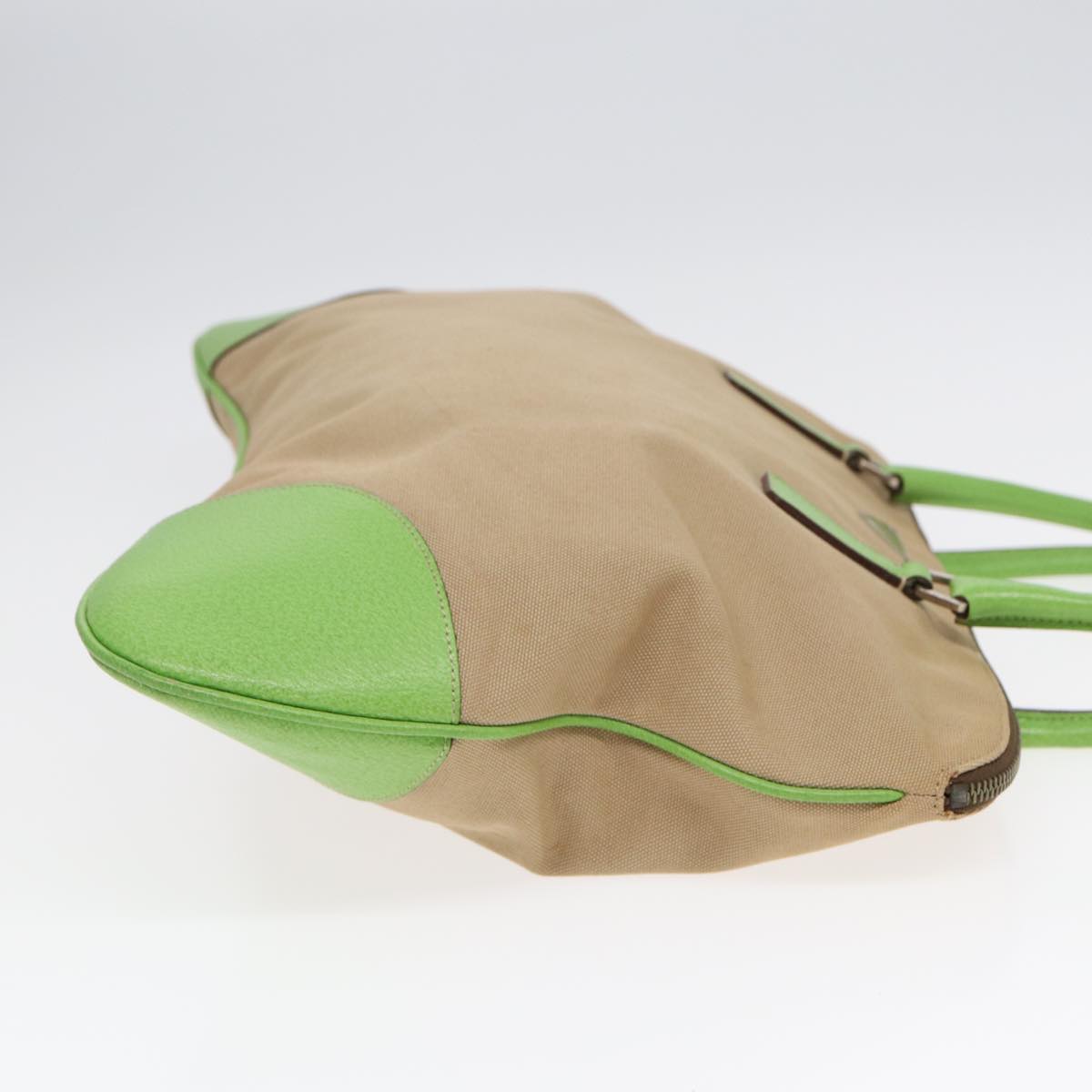 Luxury Prada Shoulder Bag Canvas Beige Silver Green  89561