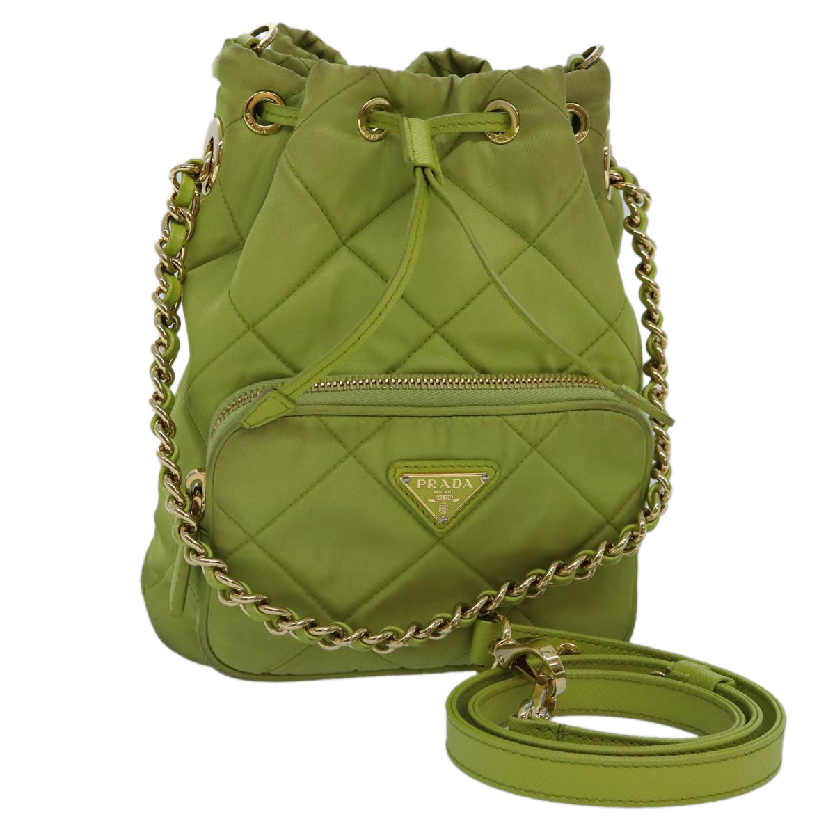 Luxury Prada Chain Shoulder Bag Nylon 2way Green Gold  89566