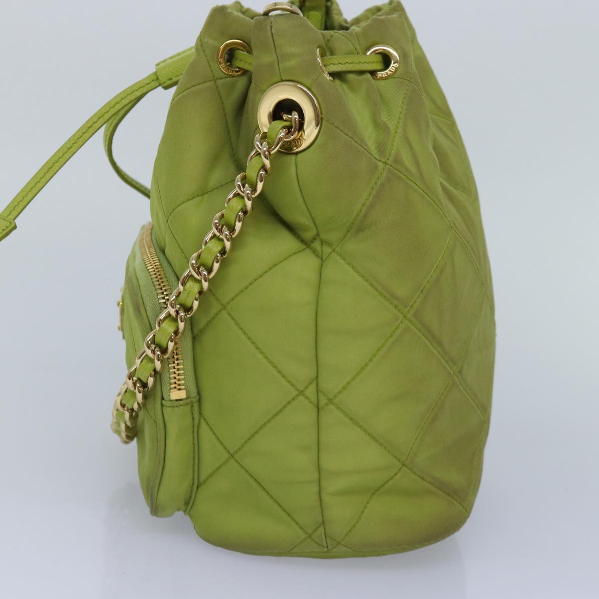 Luxury Prada Chain Shoulder Bag Nylon 2way Green Gold  89566