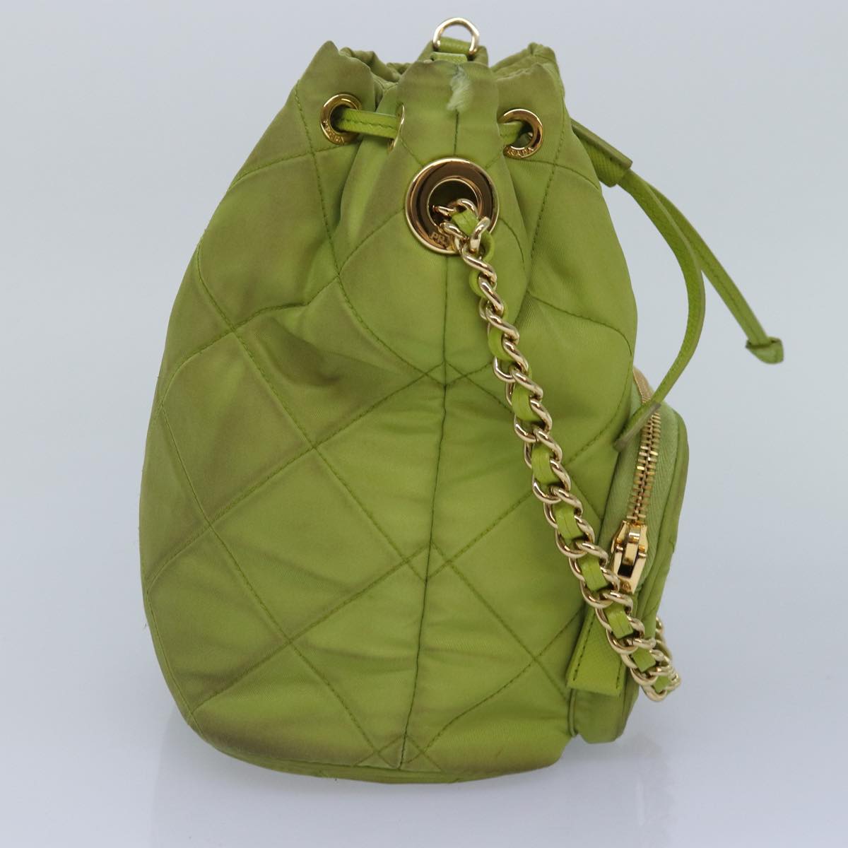 Luxury Prada Chain Shoulder Bag Nylon 2way Green Gold  89566