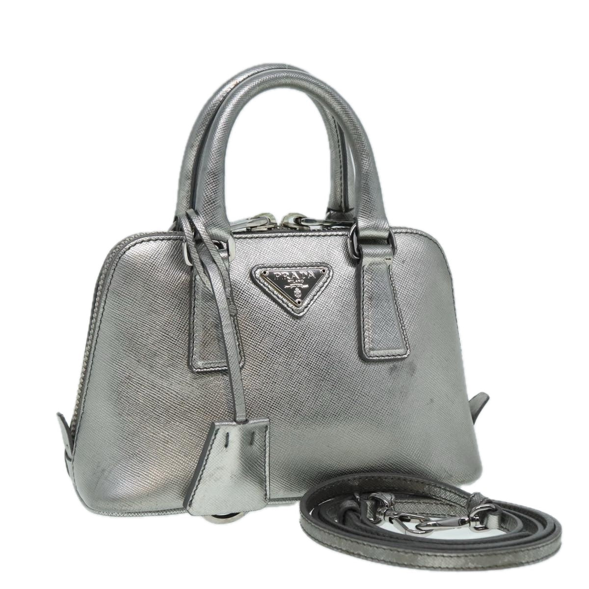 Luxury Prada Hand Bag Safiano leather 2way Silver  89571