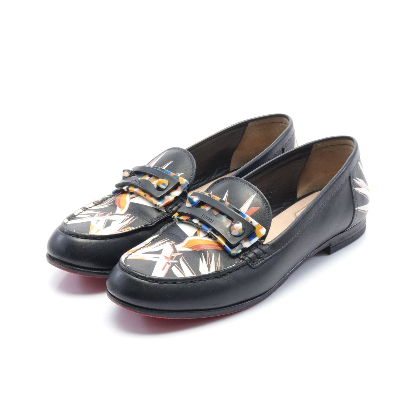 Luxury Fendi Loafers Floral pattern Leather Black Multicolor