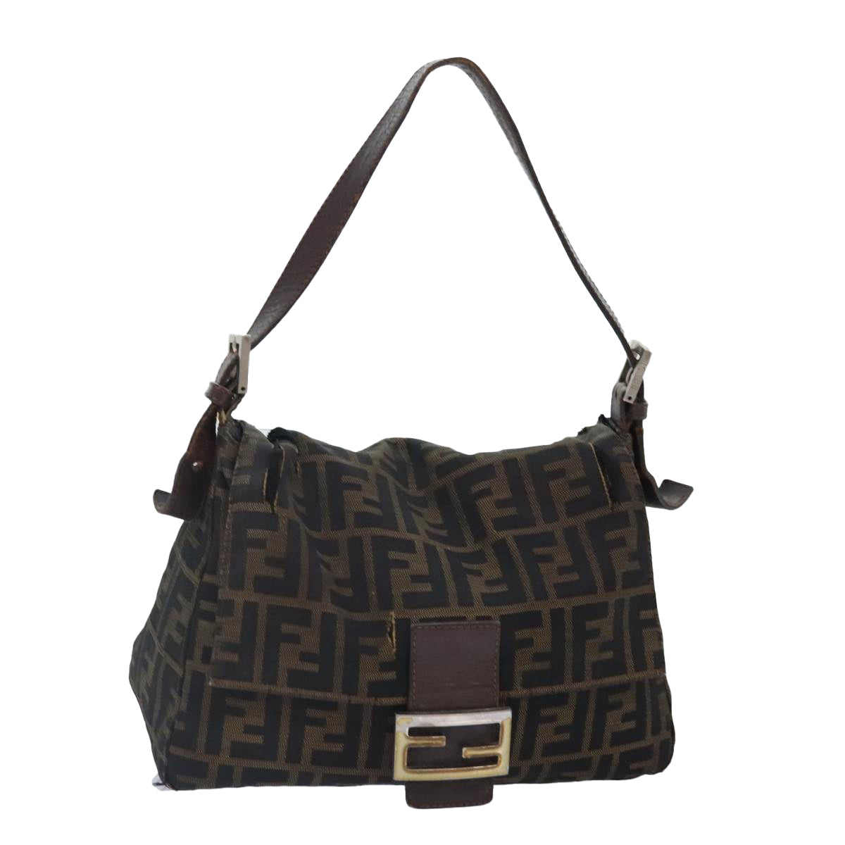 Luxury Fendi Zucca Canvas Mamma Baguette Shoulder Bag Brown Black gold89599