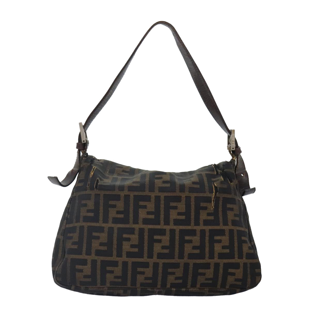 Luxury Fendi Zucca Canvas Mamma Baguette Shoulder Bag Brown Black gold89599