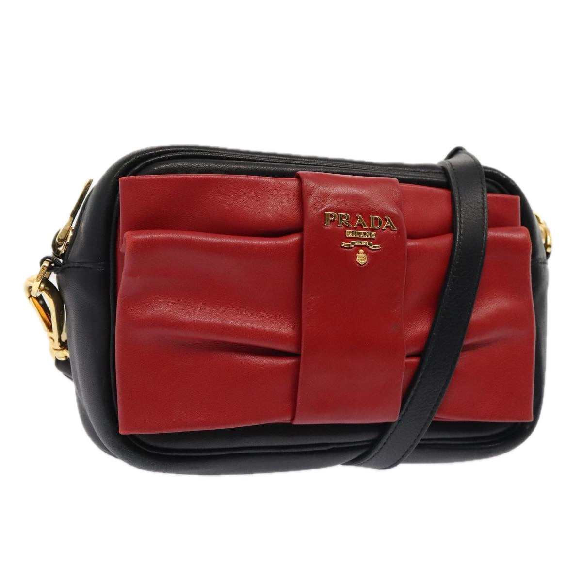 Luxury Prada Shoulder Bag Leather Red Black gold  89601
