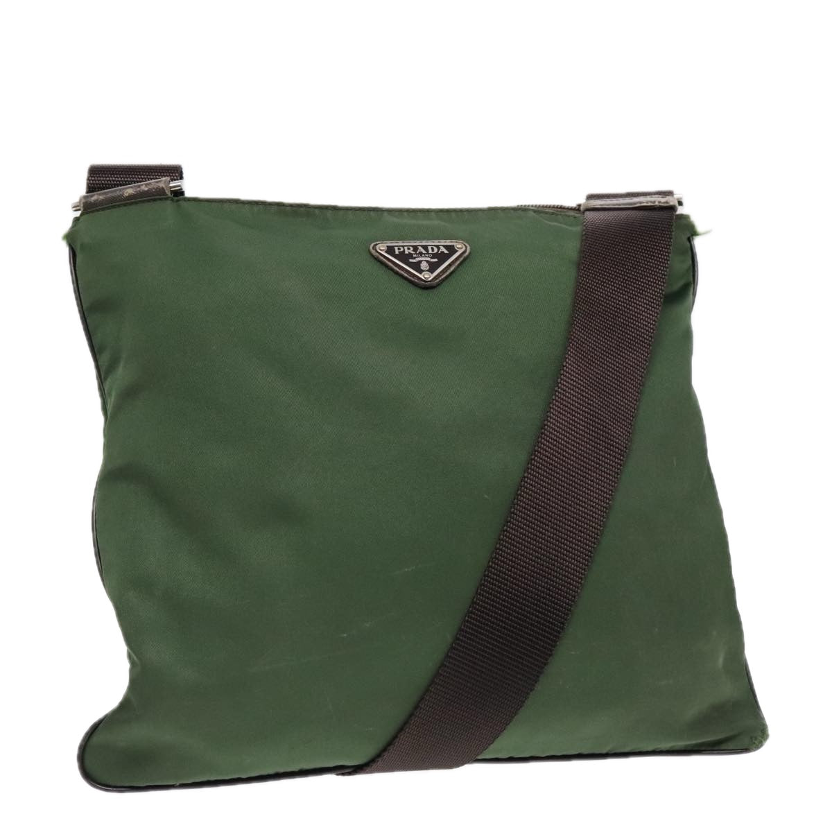 Luxury Prada Shoulder Bag Nylon Khaki Brown Silver  89614