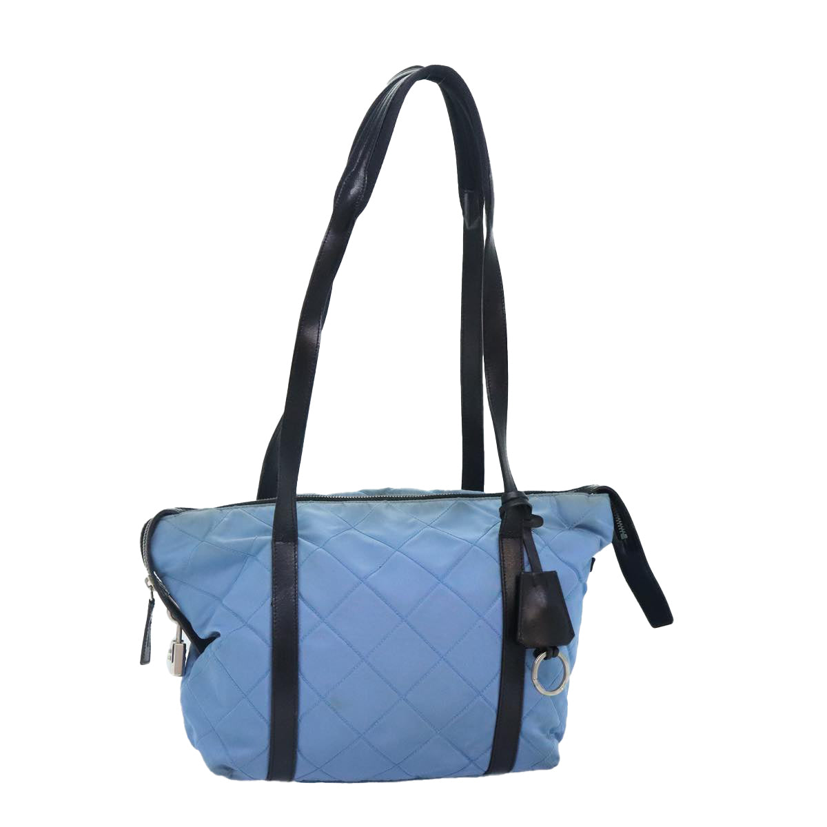 Luxury Prada Shoulder Bag Nylon Leather Blue Black Silver  89616