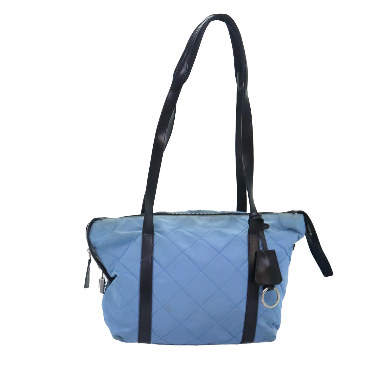 Luxury Prada Shoulder Bag Nylon Leather Blue Black Silver  89616