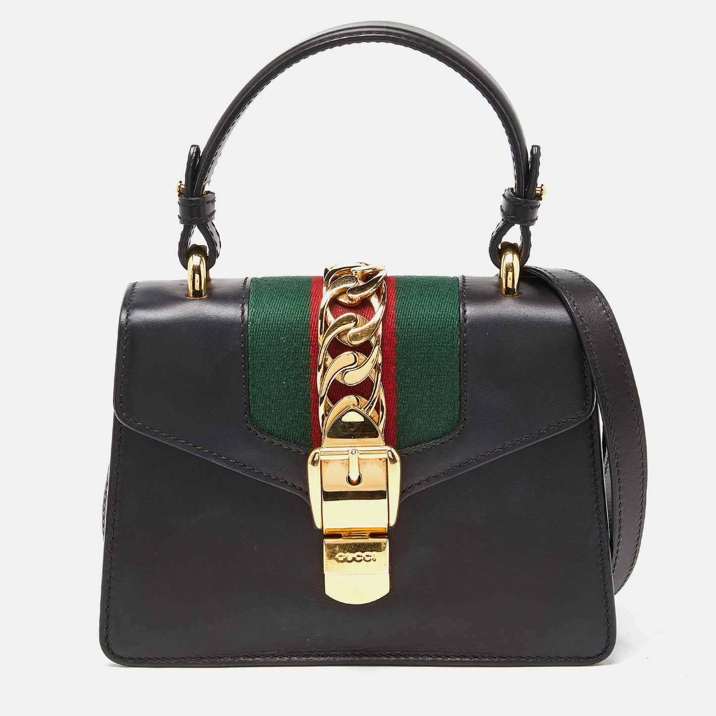 Luxury Gucci Trending 2025 Black Leather Mini Sylvie Top Handle Bag