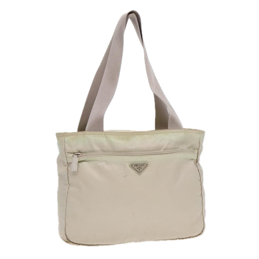 Luxury Prada Tote Bag Nylon Beige Silver  89784