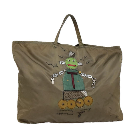 Luxury Prada Tote Bag Nylon Khaki Silver  89785