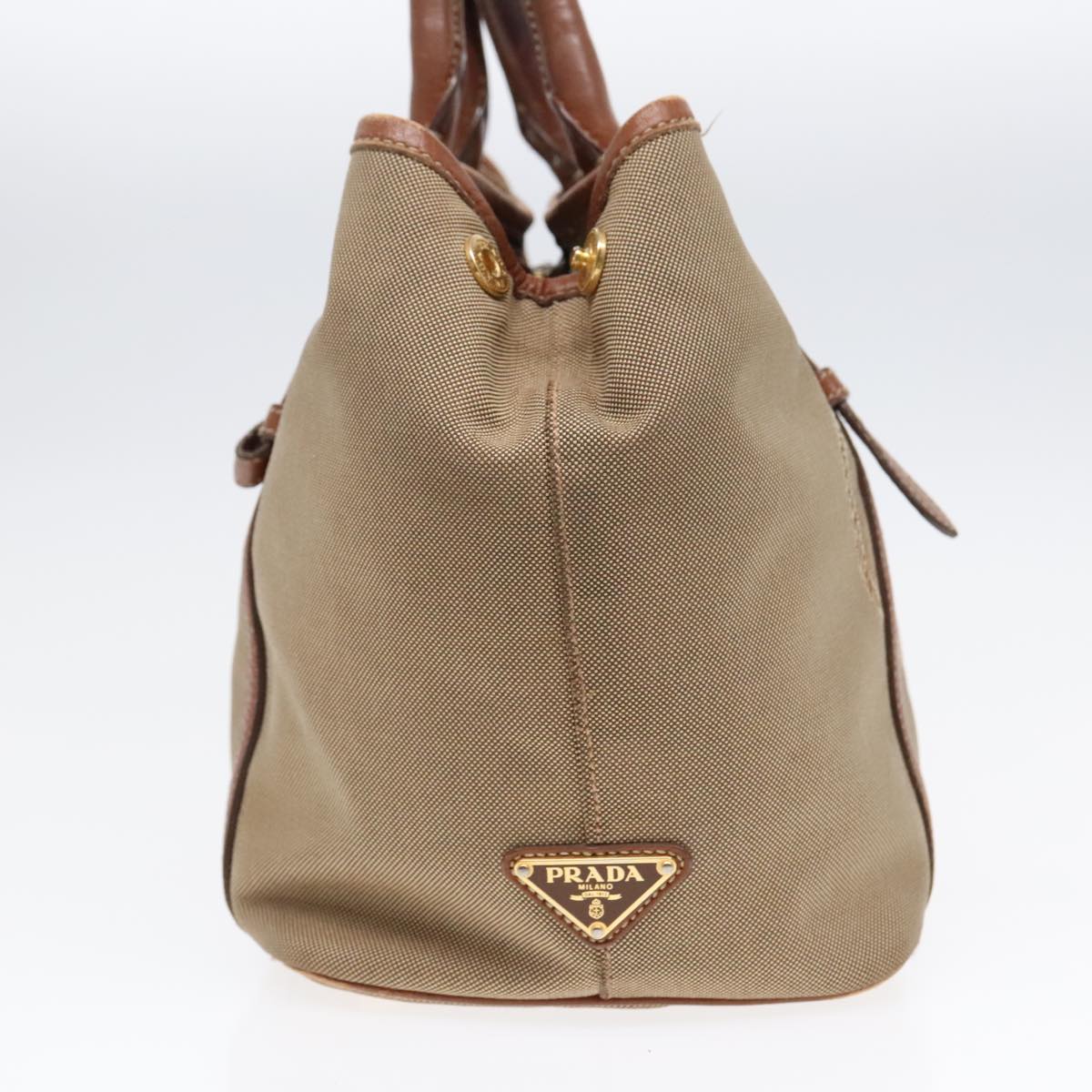 Luxury Prada Tote Bag Canvas Leather 2way Beige Gold  89786