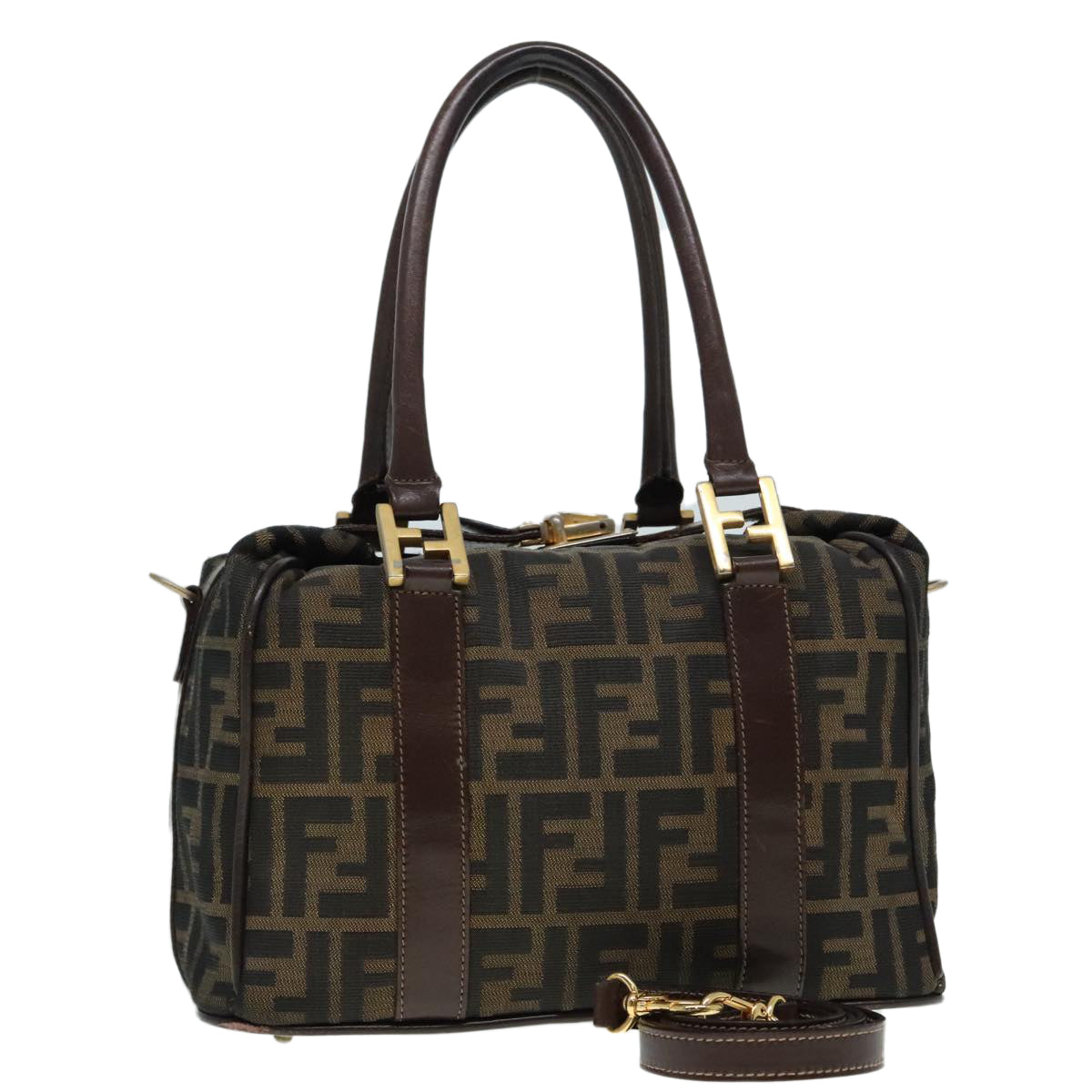 Luxury Fendi Zucca Canvas Hand Bag 2way Brown Black gold89813