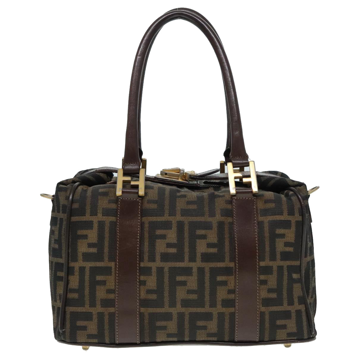 Luxury Fendi Zucca Canvas Hand Bag 2way Brown Black gold89813