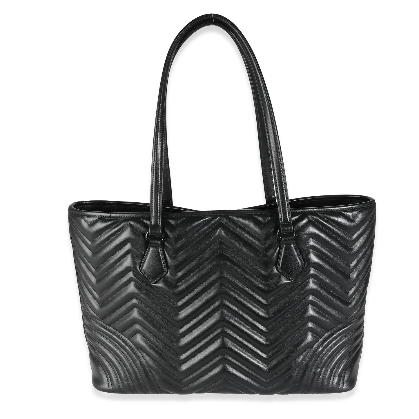 Luxury Gucci Trending 2025 Black Matelasse Chevron Calfskin GG Marmont Large Tote Bag