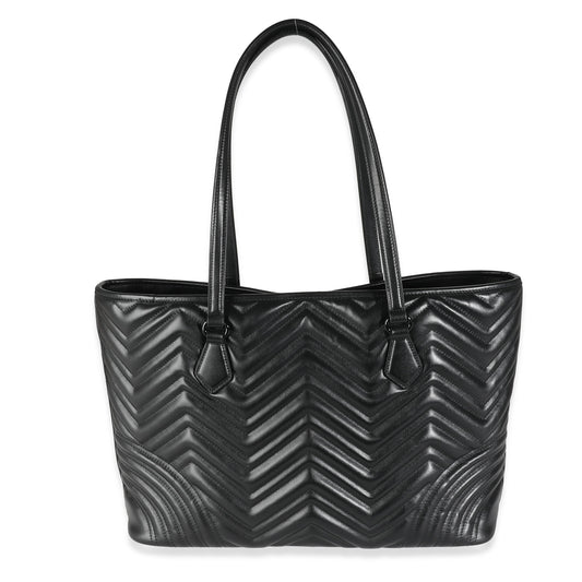 Luxury Gucci Trending 2025 Black Matelasse Chevron Calfskin GG Marmont Large Tote Bag