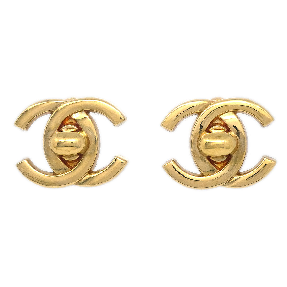 Luxury Chanel 1995 Crystal & Gold CC Turnlock Earrings Clip-On Large