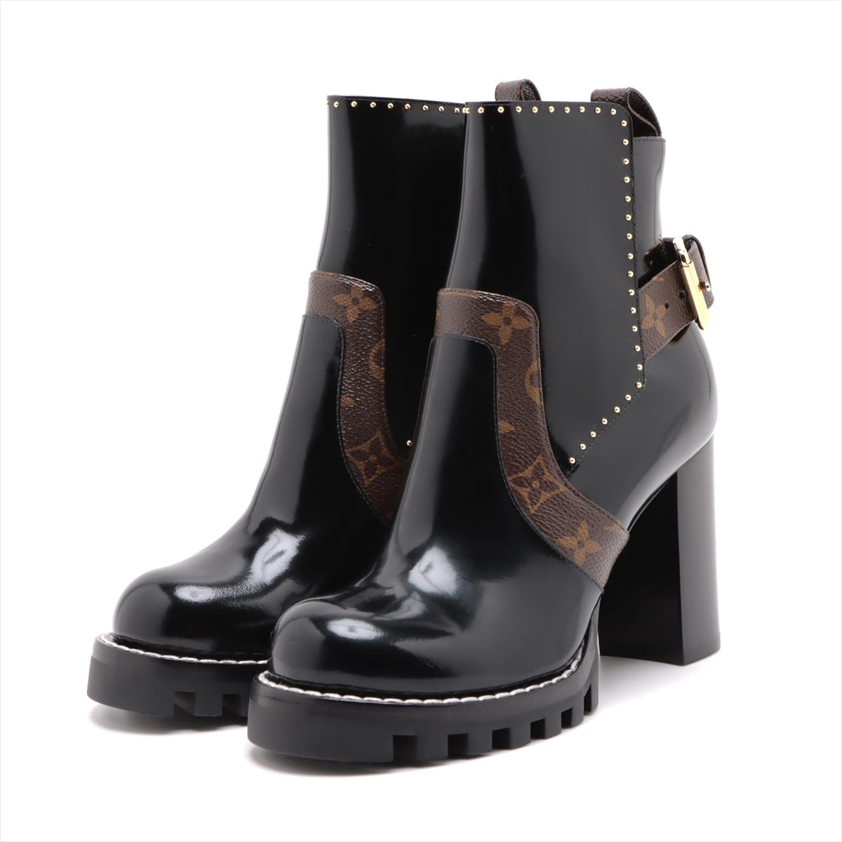 Louis Vuitton Start Trail Line 20 Years PVC  Leather Short Boots 37 1/2  Black × Brown MA0280 Monogram