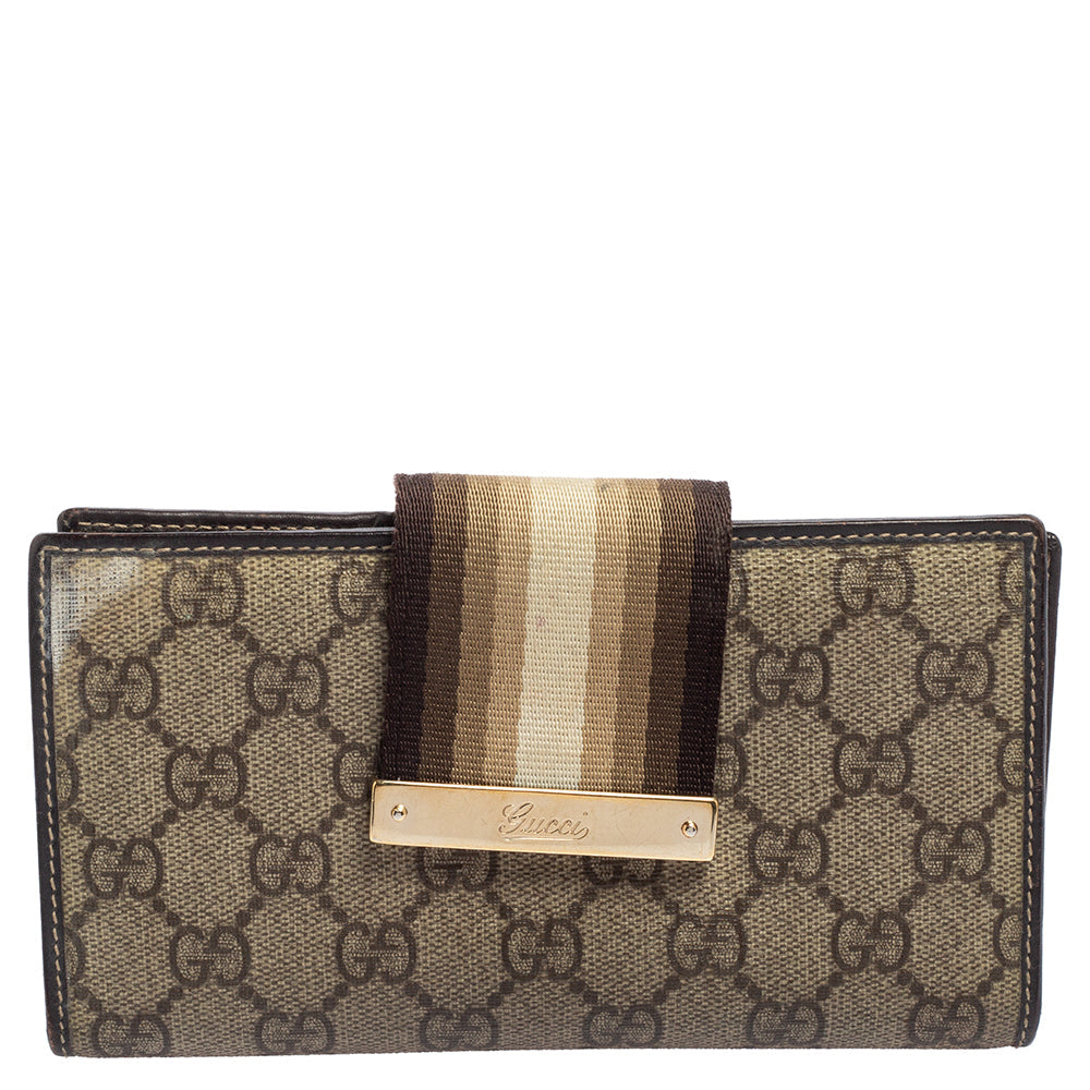 Luxury Gucci Trending 2025 Beige GG Supreme Canvas Vintage Web Continental Wallet