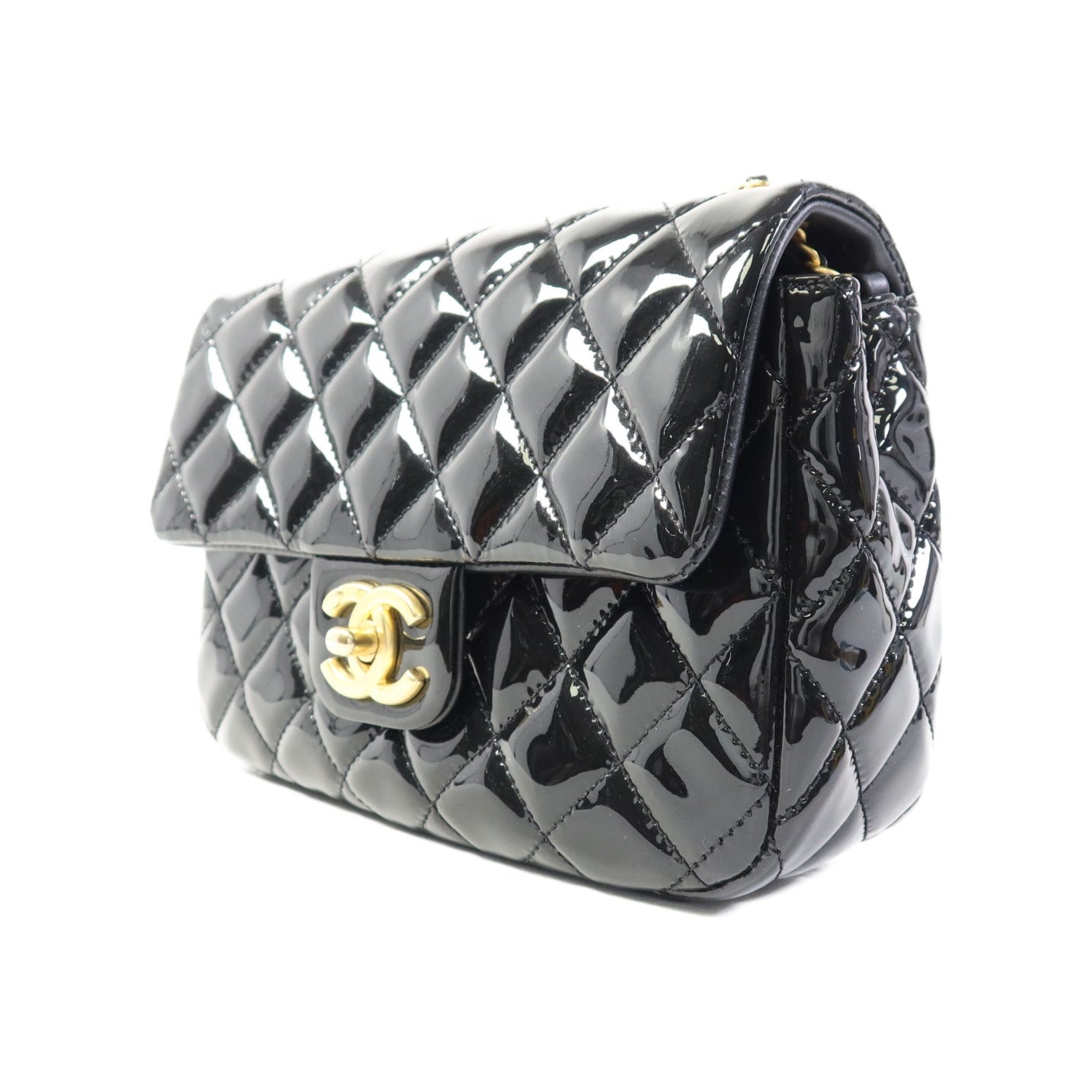 Chanel Black Quilted Patent Leather Coco De Toi Heart Square  Flap Bag
