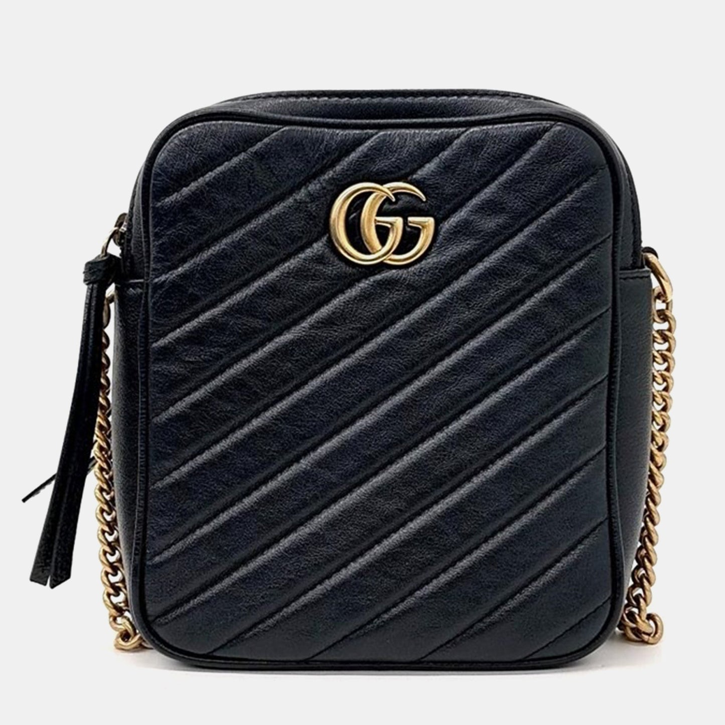 Luxury Gucci Trending 2025 Black Quilted Leather Marmont Double Zip Crossbody Bag