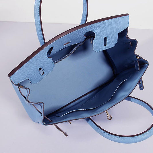 Luxury Hermes 30cm Birkin Bag Epsom Leather With Strap Light Blue Gold