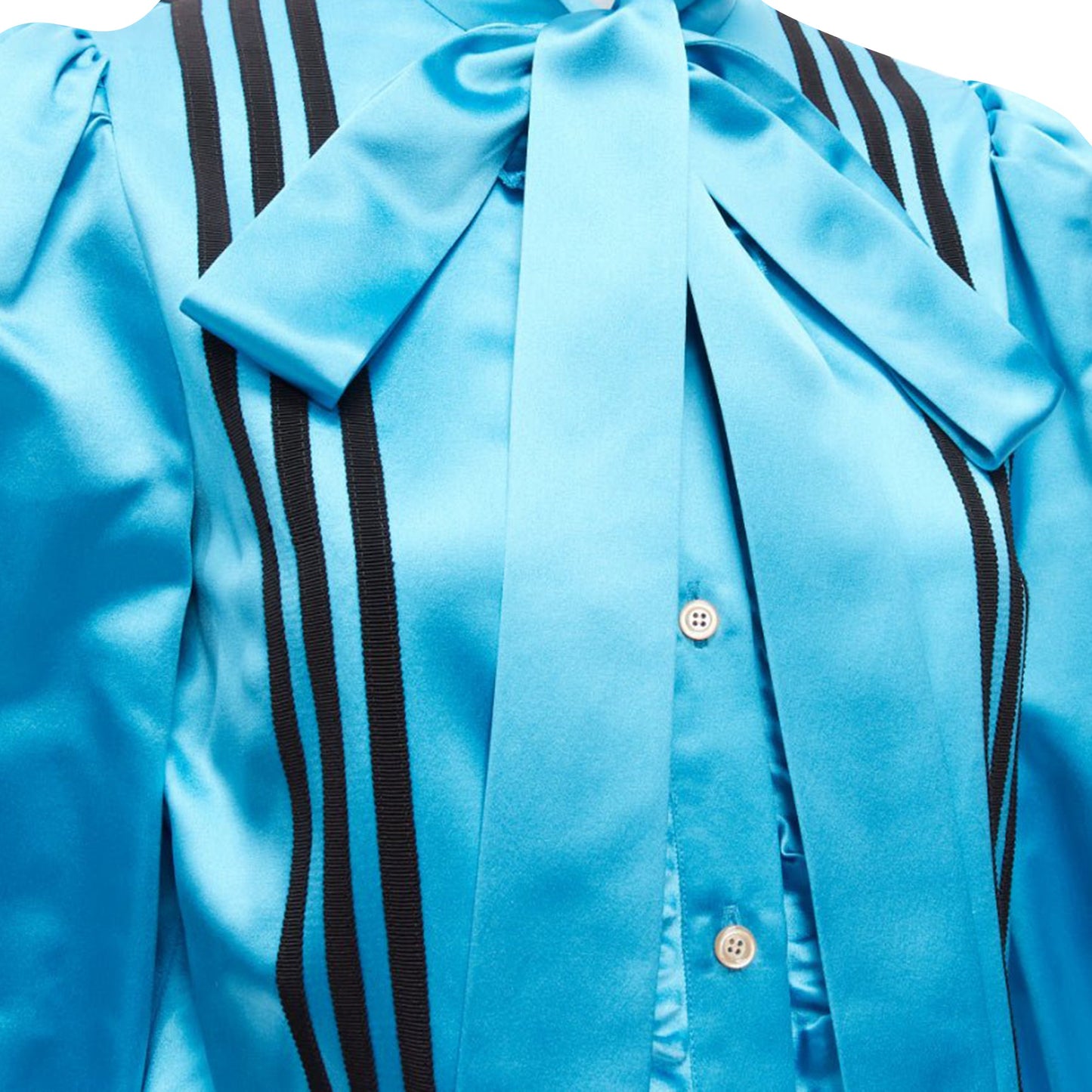 Gucci Adidas silk stripe bow Victorian puff sleeve blouse