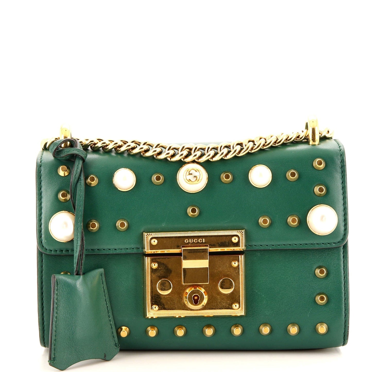 Luxury Gucci Trending 2025 Pearly Padlock Shoulder Bag Studded Leather Small