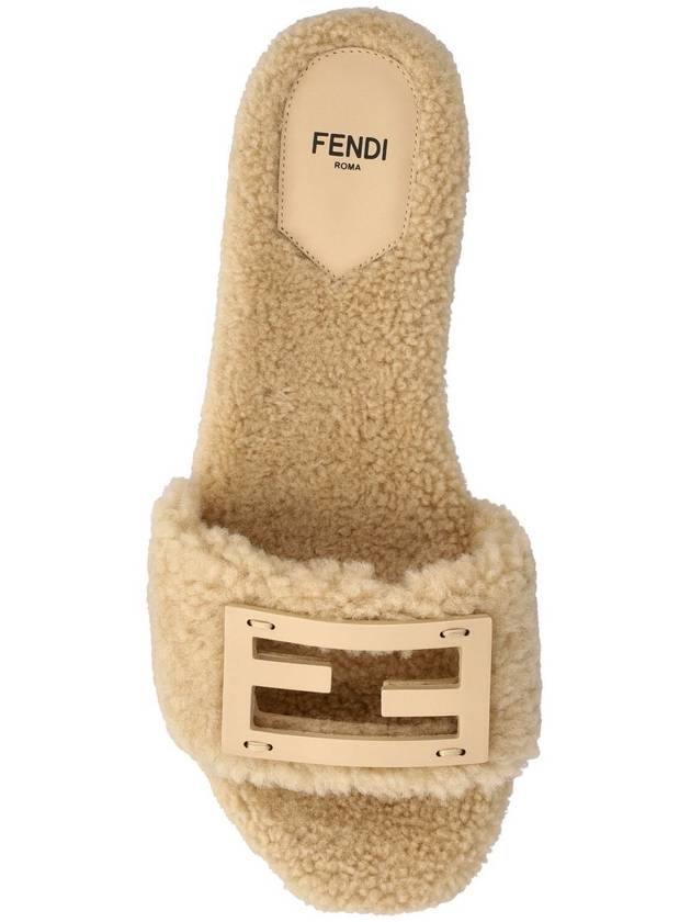Luxury Fendi Baguette Leather Slide Slippers Ivory