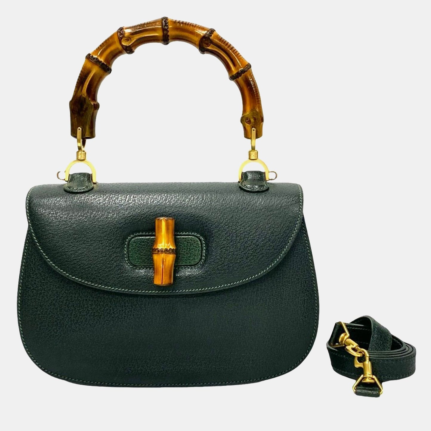 Luxury Gucci Trending 2025 Green Leather Bamboo Shoulder Bag