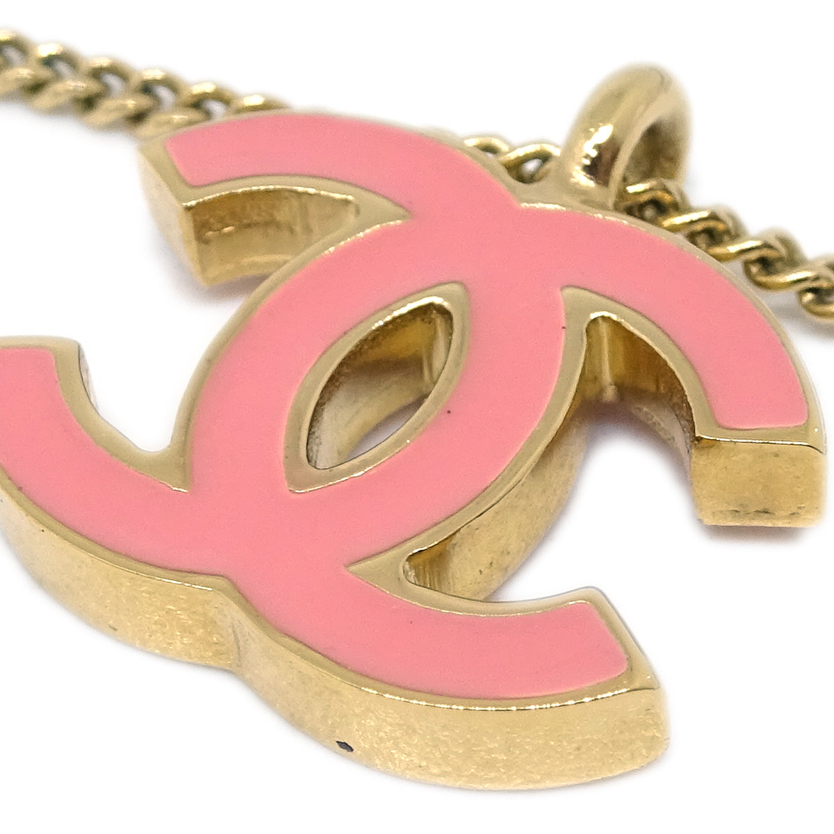 Chanel CC Chain Pendant Necklace Gold Pink 01A