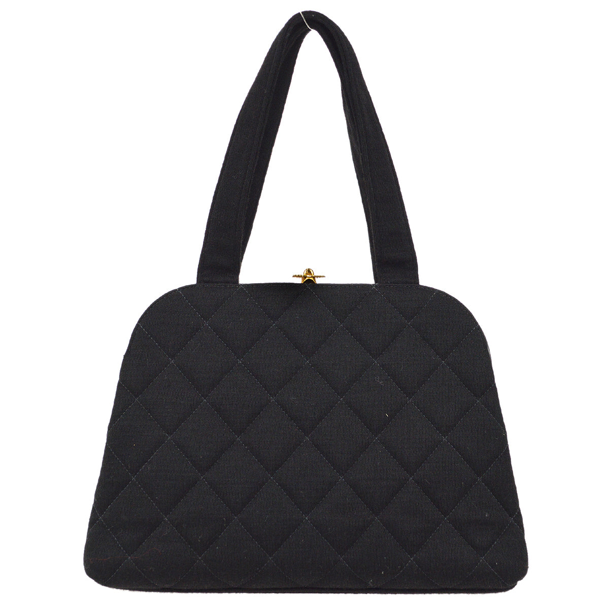 Luxury Chanel 1996-1997 Kisslock Handbag Black Cotton