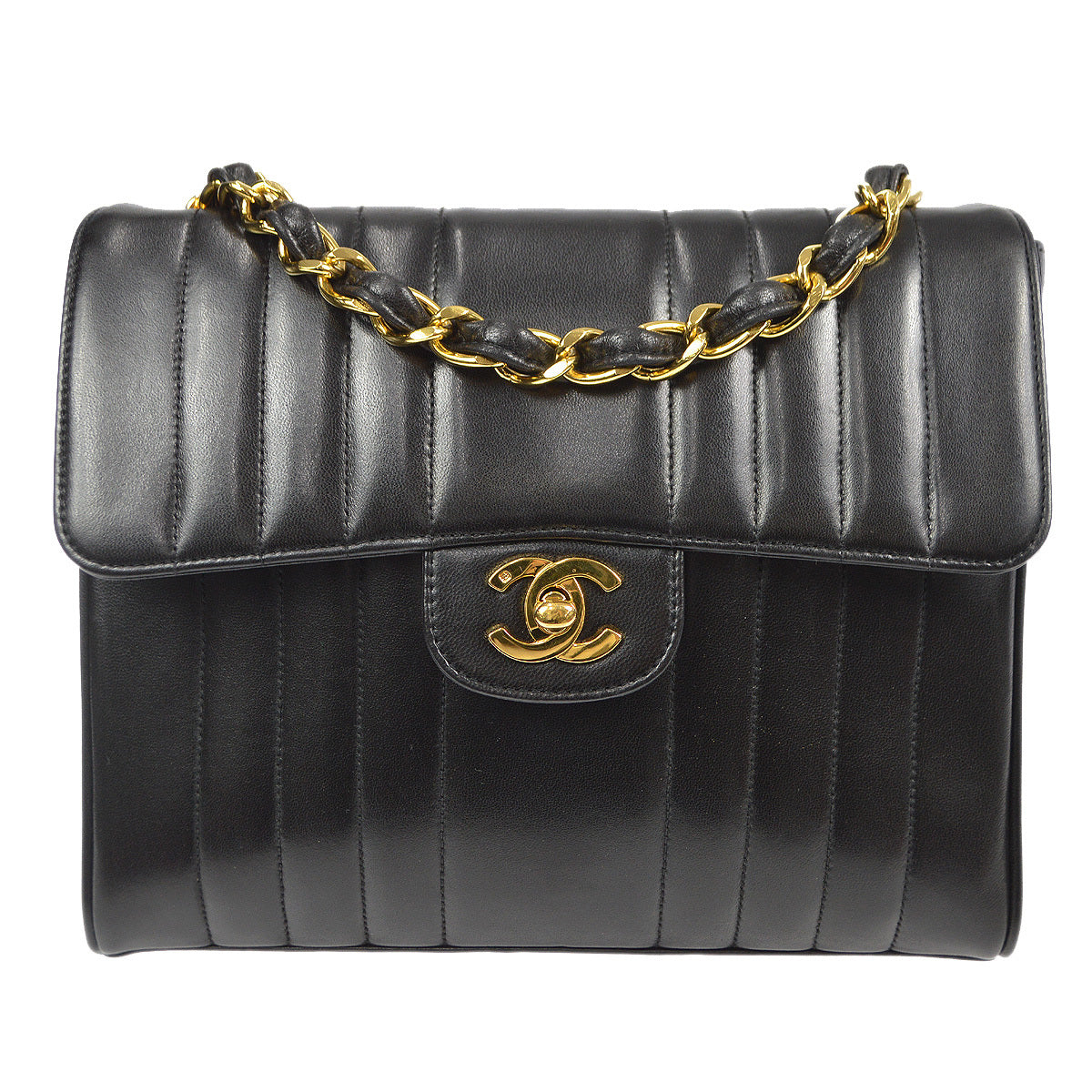 Luxury Chanel 1991-1994 Vertical Stitch Classic Square Flap Small Black Lambskin