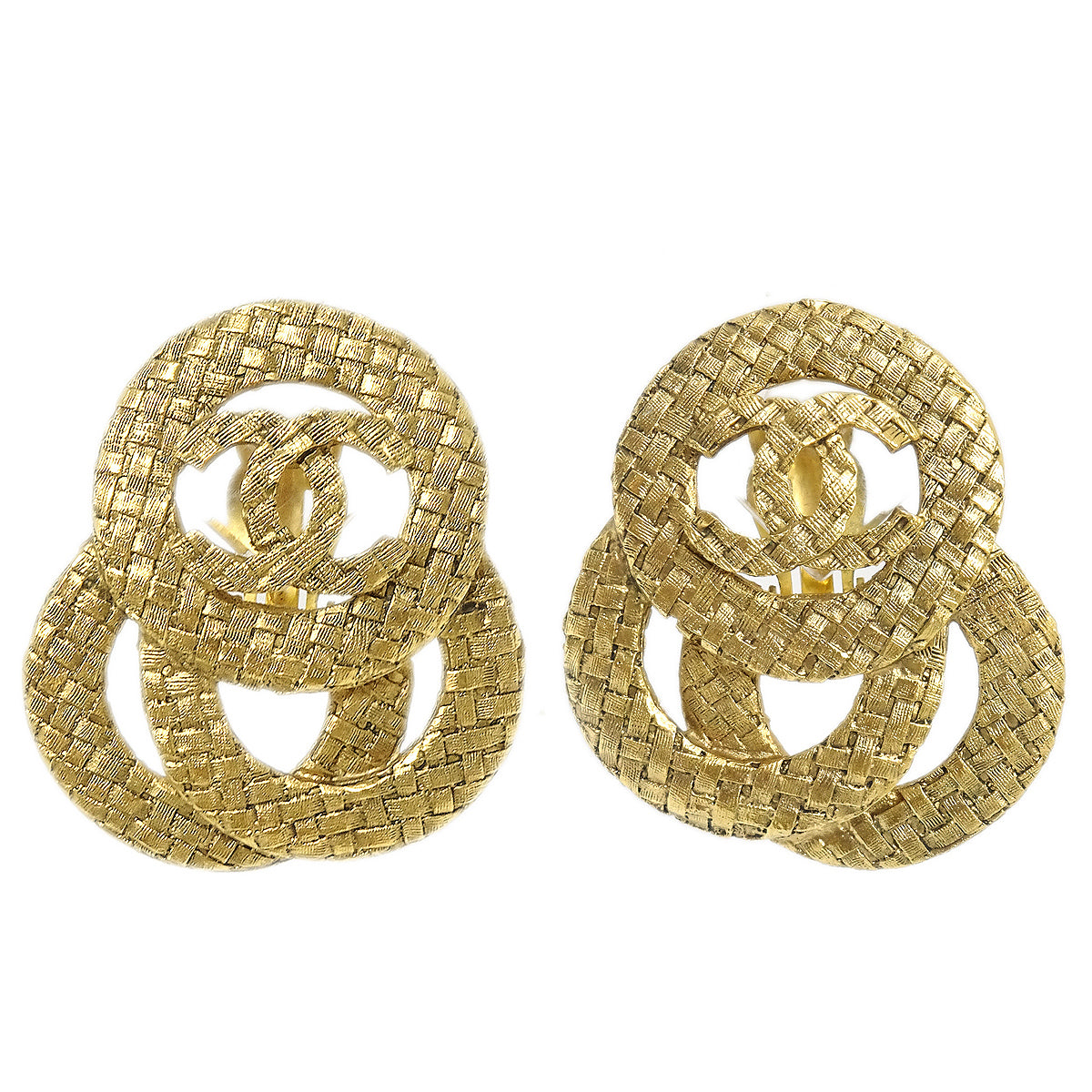 Luxury Chanel 1994 Woven CC Earrings Gold Clip-On 2848