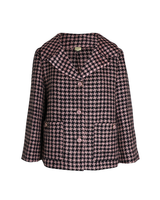 Luxury Gucci Trending 2025 Houndstooth Jacket in Pink Wool