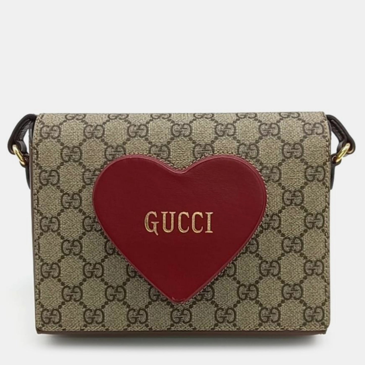 Luxury Gucci Trending 2025 Beige/Red GG Canvas and Leather Heart Wallet on Chain