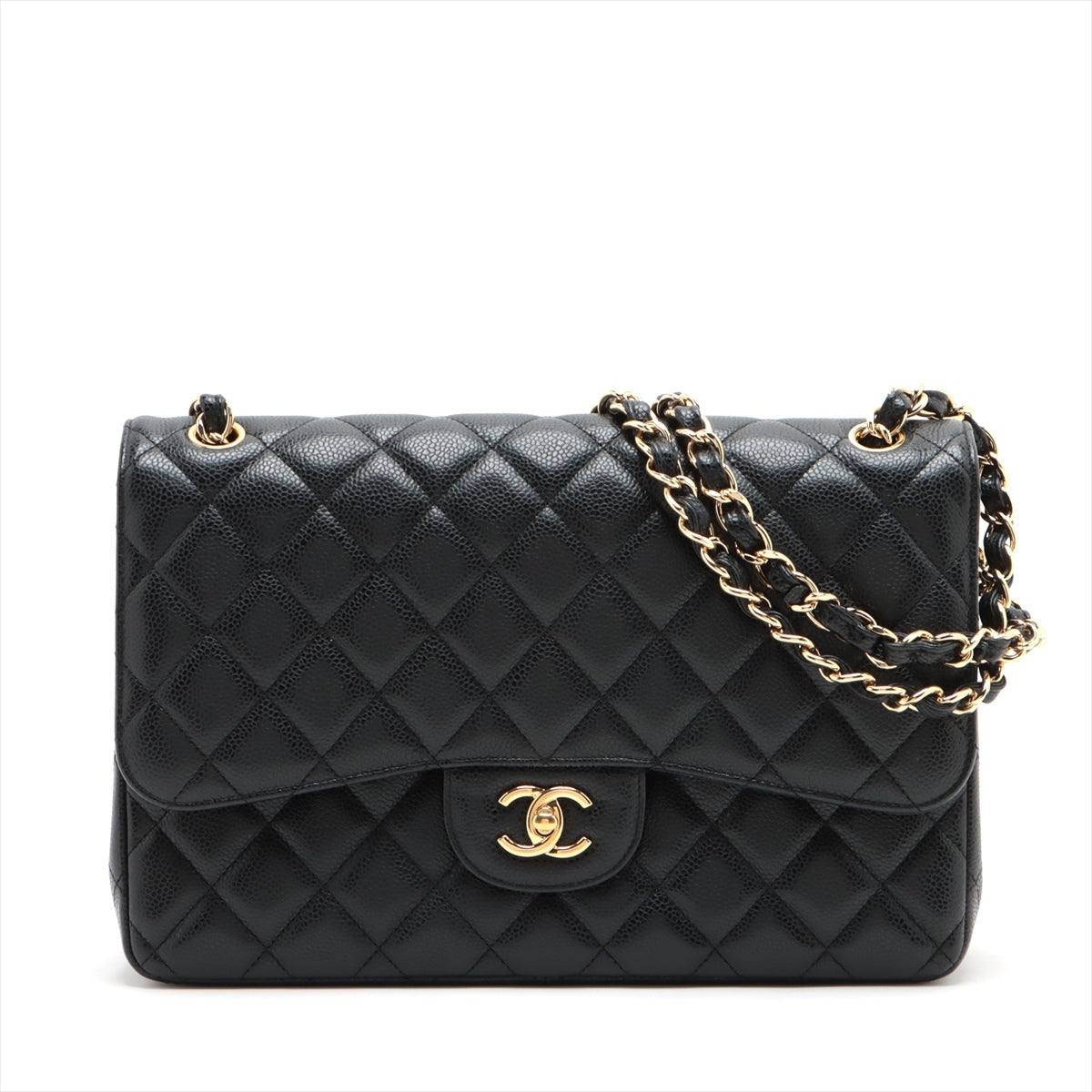 CHANEL DECAMATRASSE 30  Caviar S Double Flap Double Chain Bag Black G  15th A58600