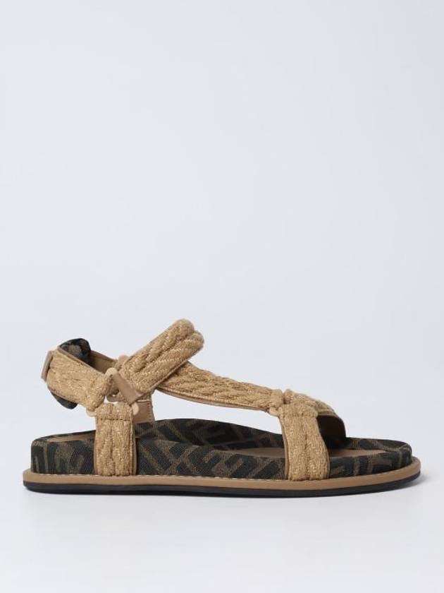 Luxury Fendi FF Jacquard Fabric Sandals Brown