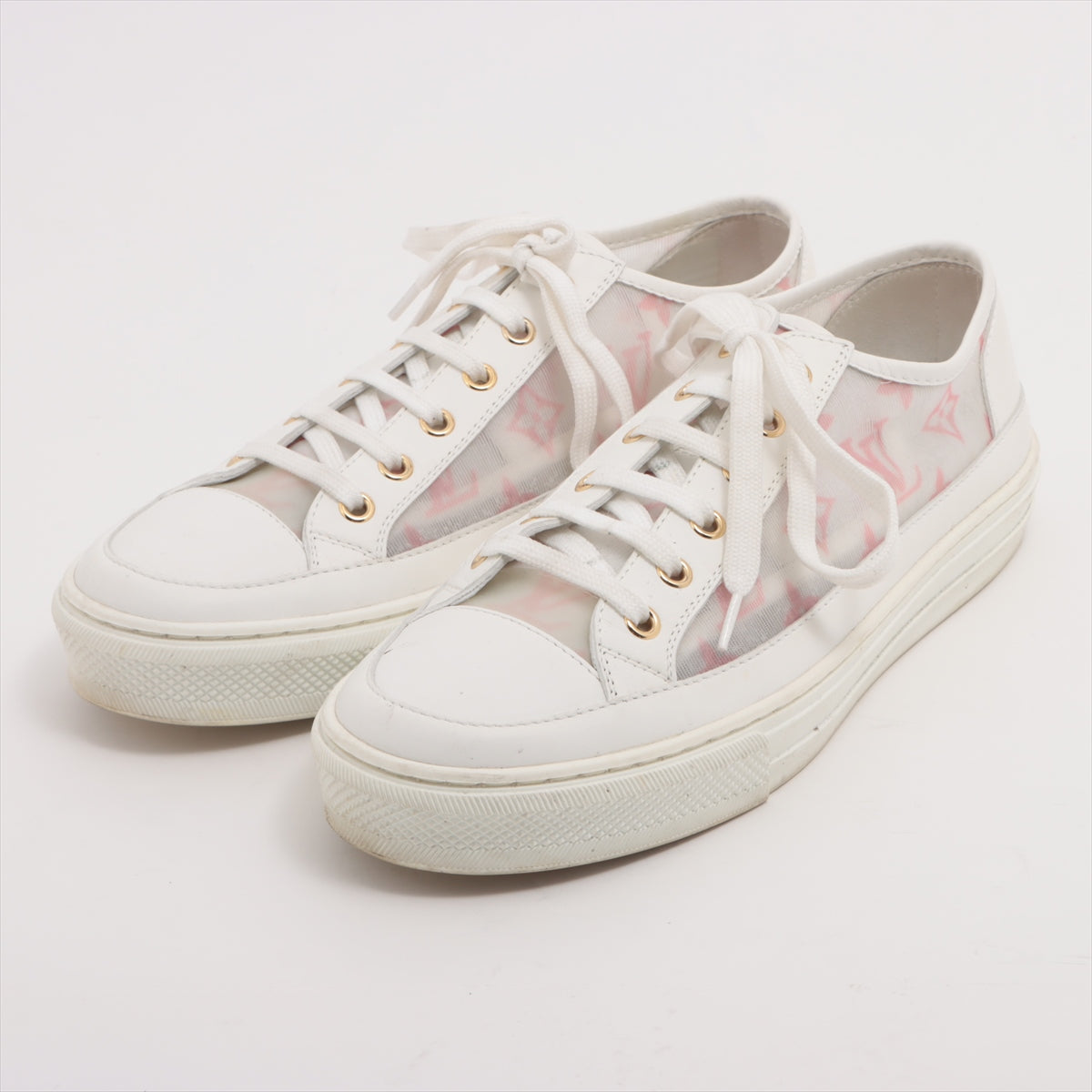 Louis Vuitton 20 Years Mesh  Leather Trainers 39 1/2  White × Pink LD0220 Monogram
