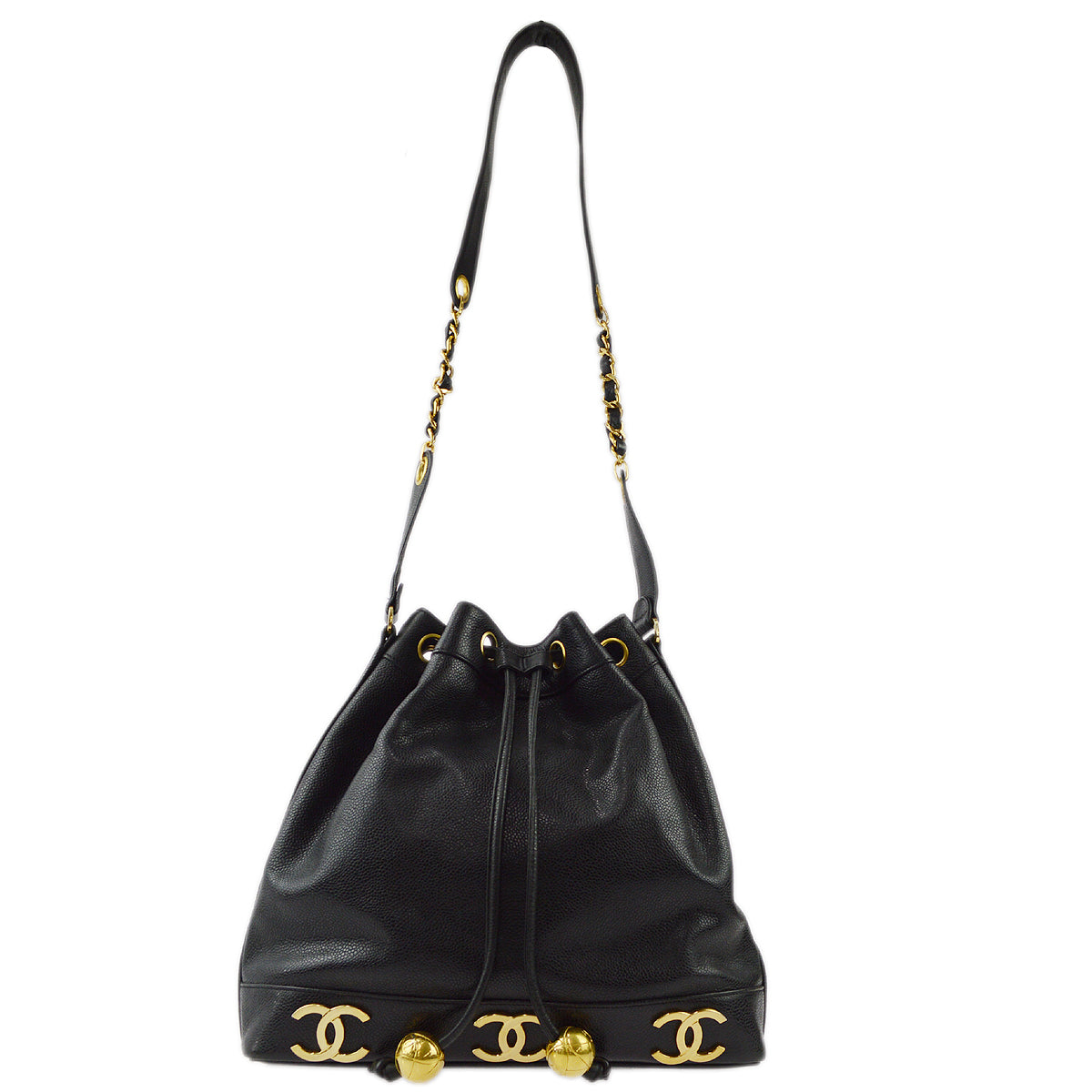 Chanel Black Caviar Triple CC Bucket Shoulder Bag