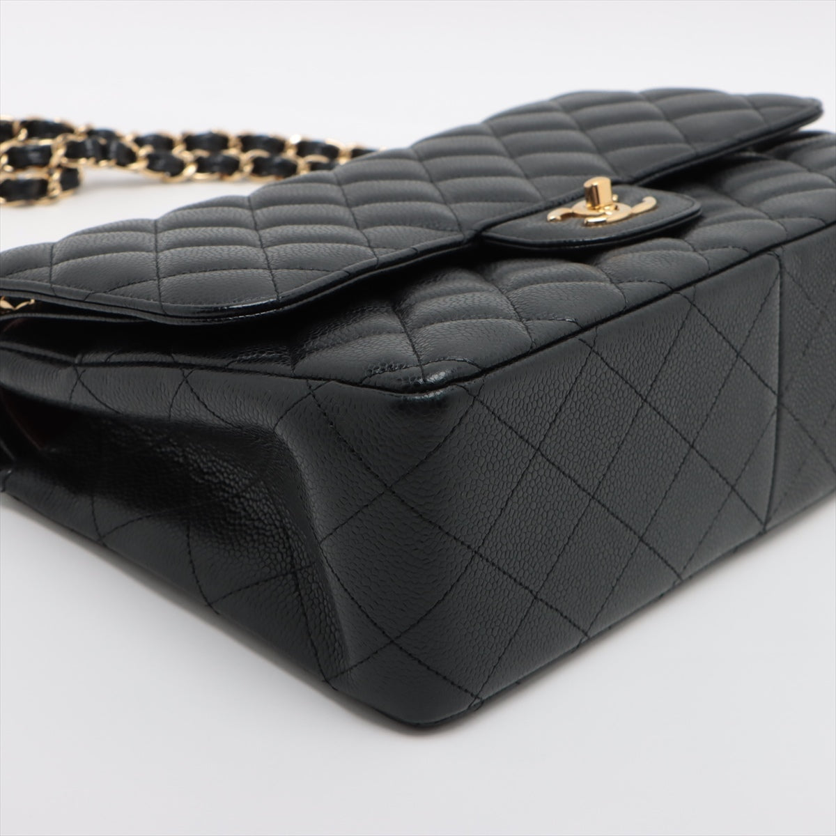 CHANEL DECAMATRASSE 30  Caviar S Double Flap Double Chain Bag Black G  15th A58600