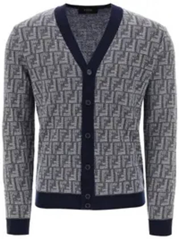 Luxury Fendi Shadow Motif V-neck Wool Cardigan White Blue