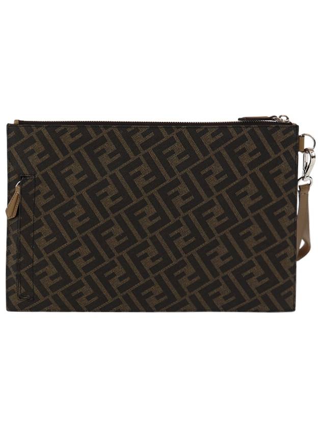 Luxury Fendi Men's Diagonal Flat Pouch Clutch Bag Brown