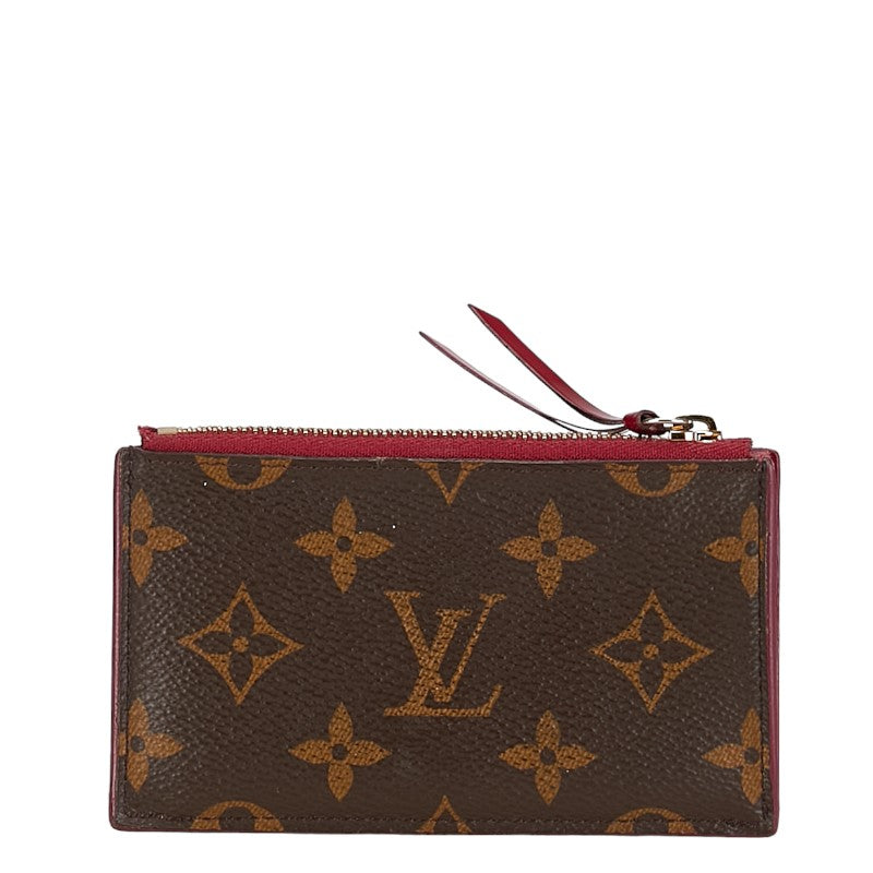 Louis Vuitton Monogram Portecourt Zip Coin Box Card Case M67889 Brown Wine Red PVC Leather  Louis Vuitton
