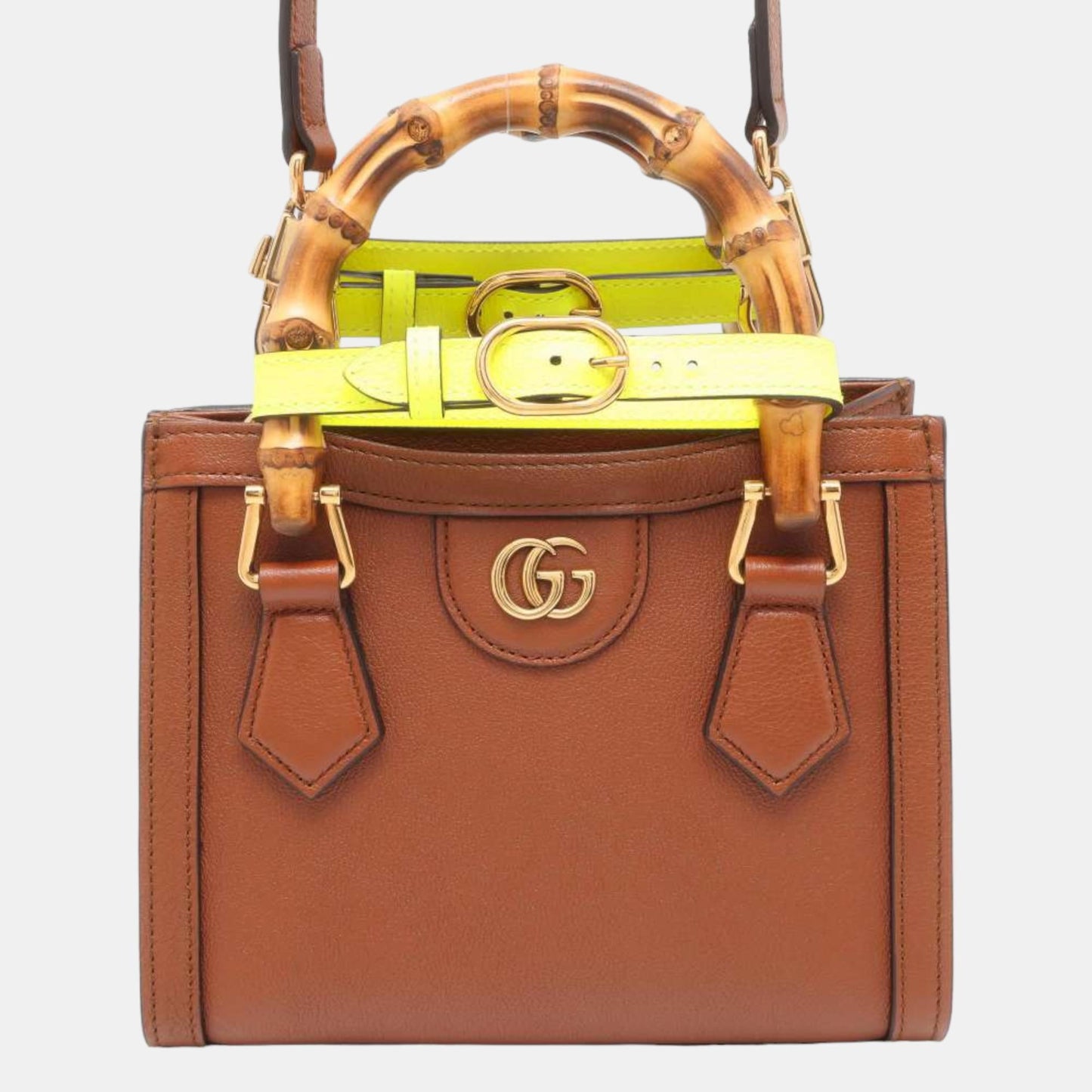 Luxury Gucci Trending 2025 Brown Leather Mini Bamboo Diana Tote Bag
