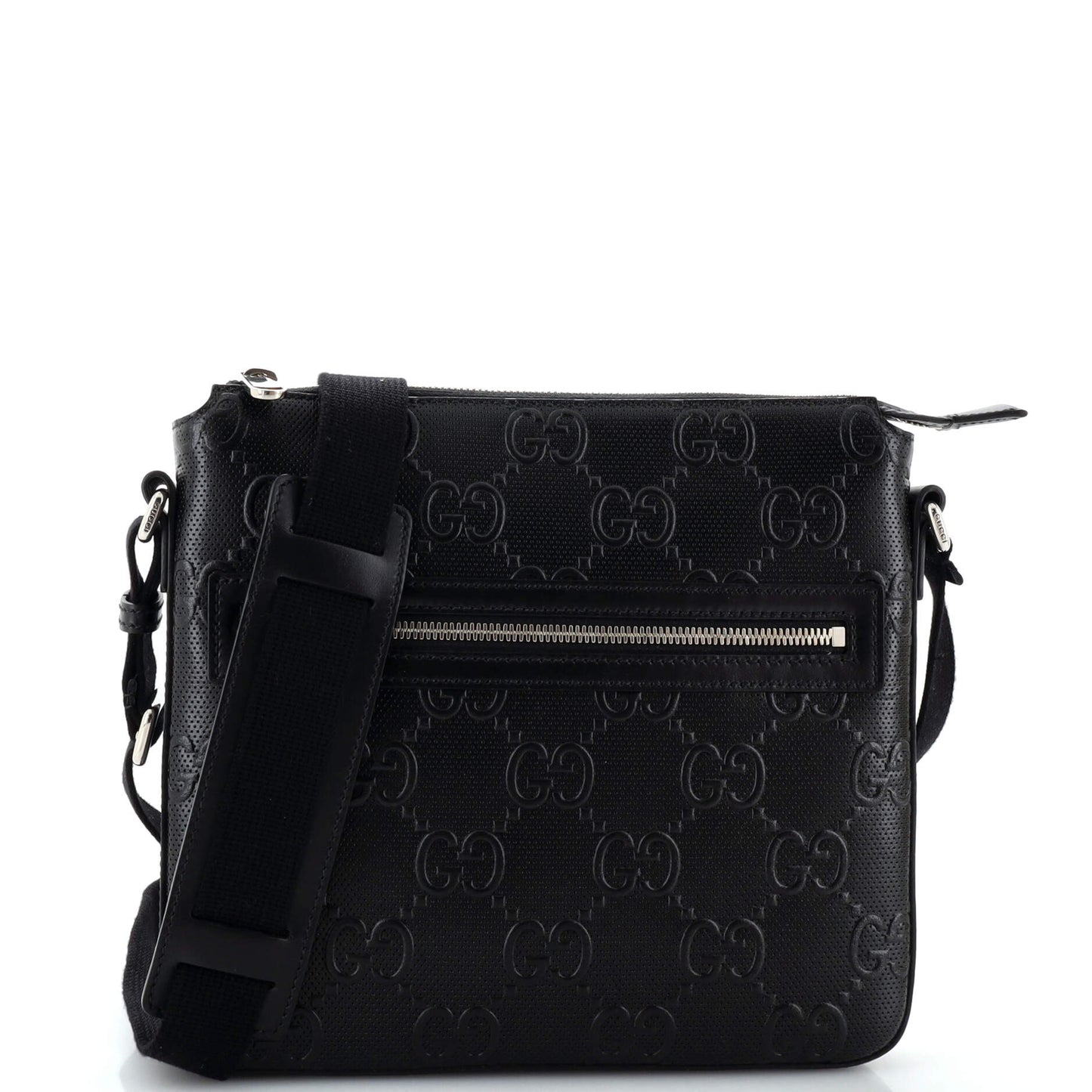 Luxury Gucci Trending 2025 Front Zip Messenger GG Embossed Perforated Leather Small