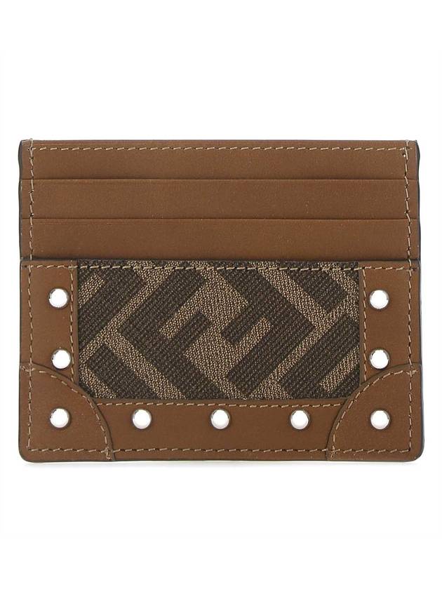 Luxury Fendi FF Fabric Studded Flat Card Wallet Brown