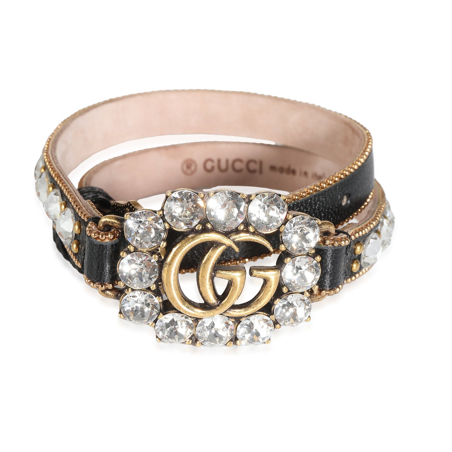 Gucci Leather Leather & Crystal GG Marmont Choker Gold Tone Necklace