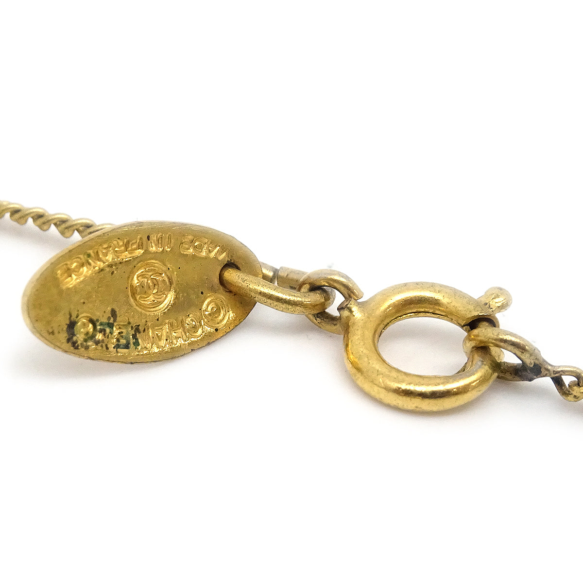 Luxury Chanel Chain Pendant Necklace Rhinestone Gold 3642