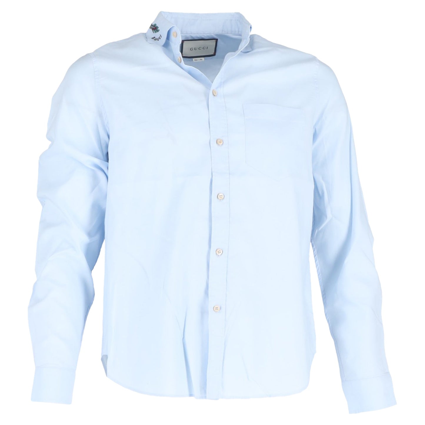 Gucci Dragon Printed Collar Long Sleeve Shirt in Light Blue Cotton